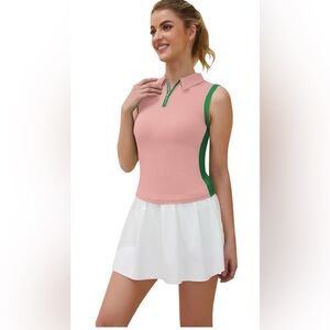 Women Golf Shirt Sleeveless Collared Shirts UPF 50+ 1/4 Zip Up Workout Tank Tops